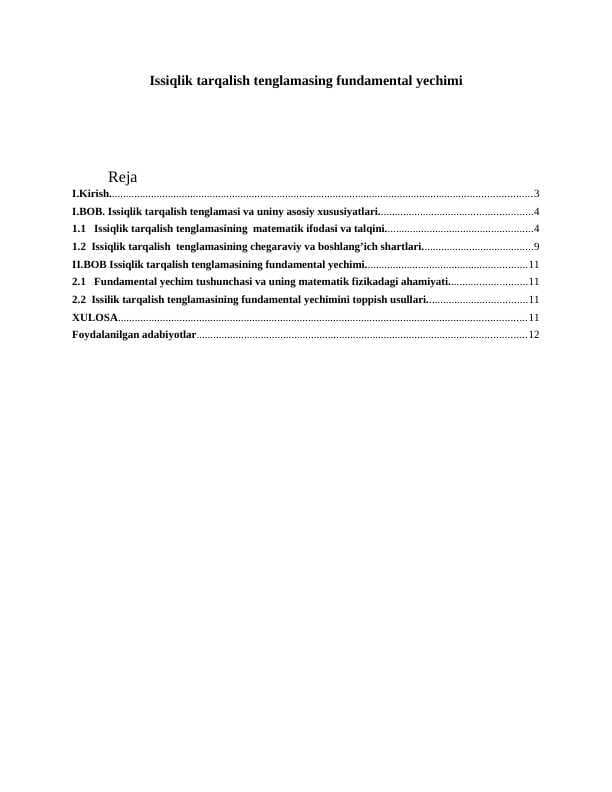 Issiqlik tarqalish tenglamasing fundamental yechimi