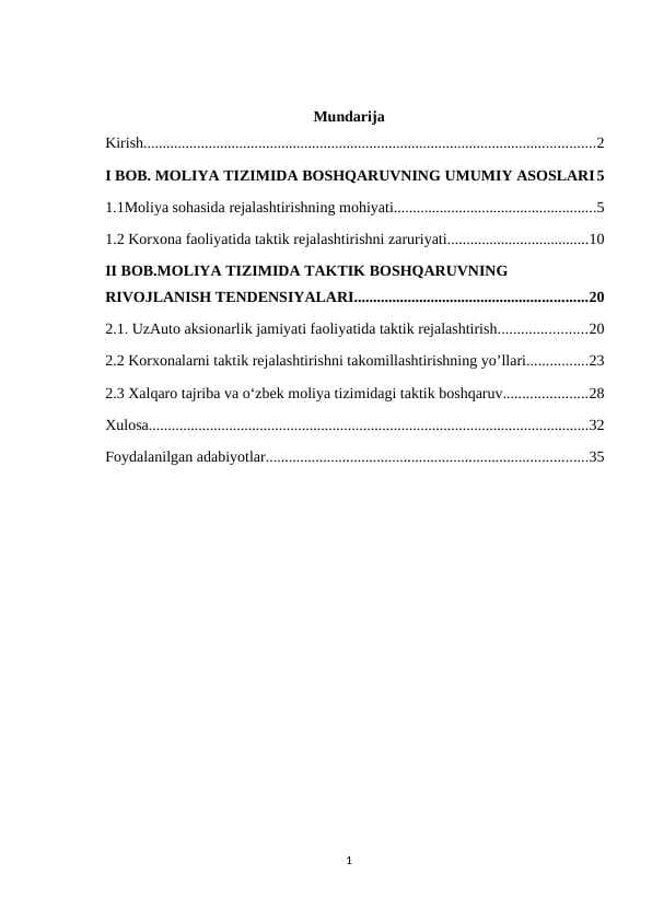 MOLIYA TIZIMIDA BOSHQARUVNING UMUMIY ASOSLARI