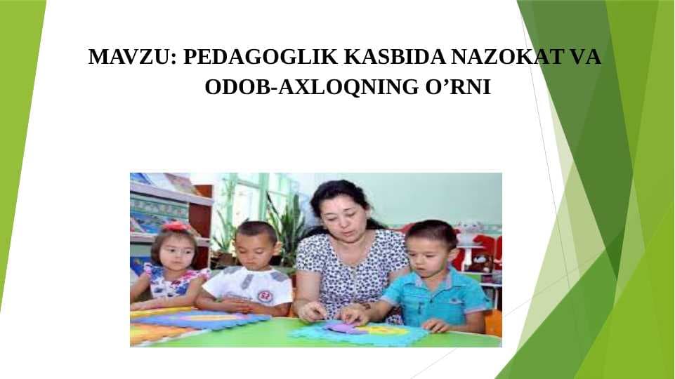 PЕDАGОGLIK KASBIDA NАZОKАT VА  ОDОB-АХLОQNING O’RNI