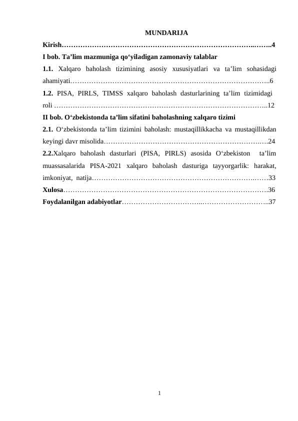 Ta’lim sifatini baholashning xalqaro tizimi