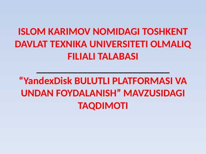 YandexDisk BULUTLI PLATFORMASI VA UNDAN FOYDALANISH