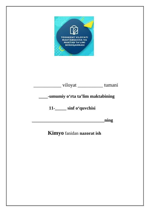 11-sinf kimyo nazorat ishlari daftari 2024-2025