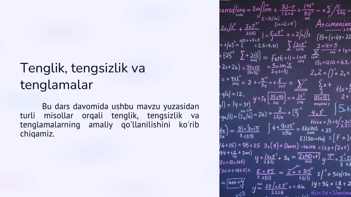 Tenglik, tengsizlik va tenglamalar