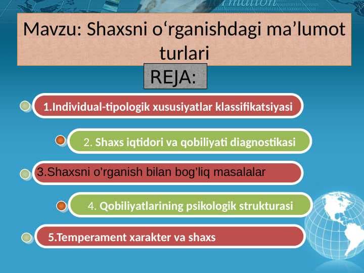Shaxsni o‘rganishdagi ma’lumot turlari