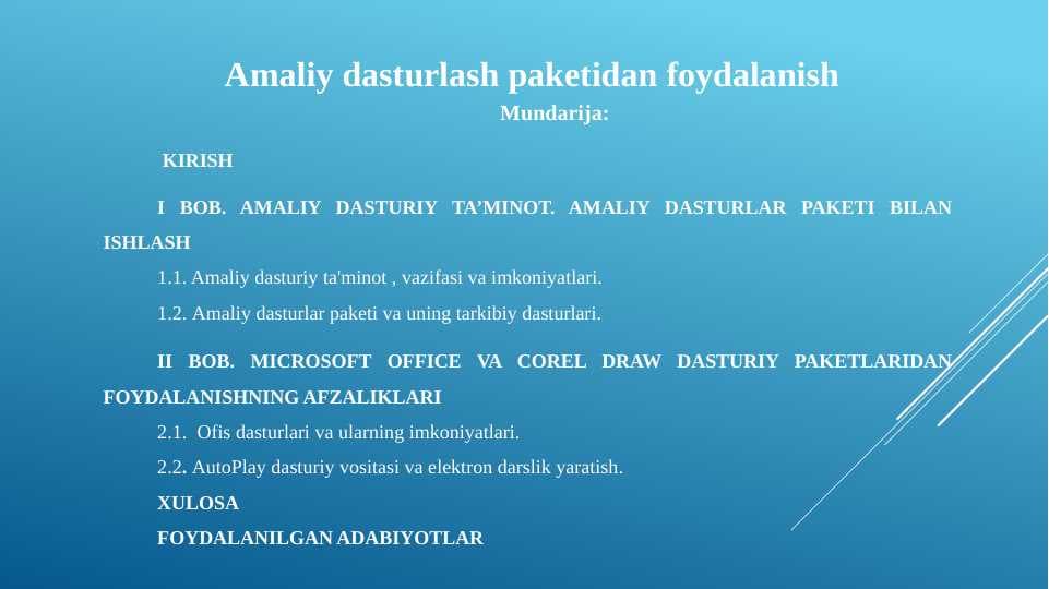 Amaliy dasturlash paketidan foydalanish