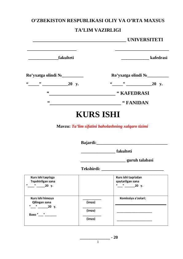 Ta’lim sifatini baholashning xalqaro tizimi