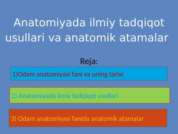 Anatomiyada ilmiy tadqiqot usullari va anatomik atamalar