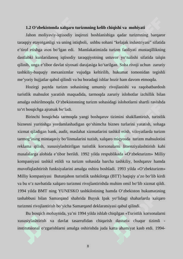 O'ZBEKISTONDA XALQARO TURIZM