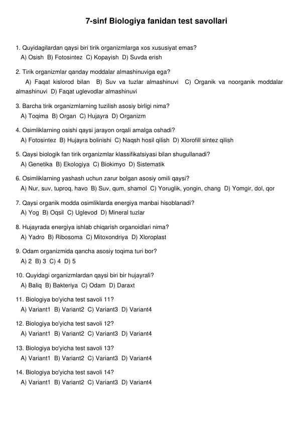 Biologiya test