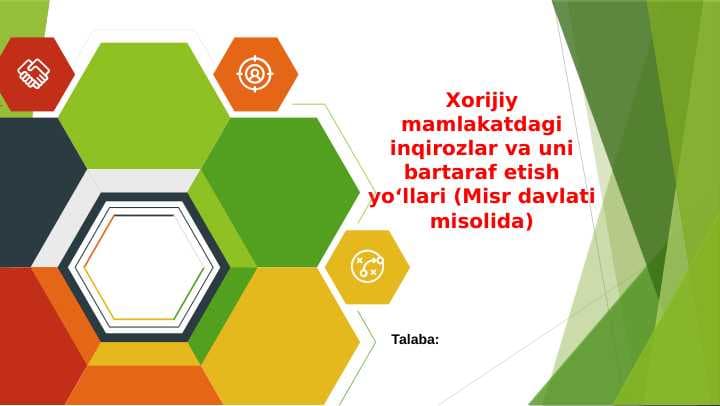 Xorijiy mamlakatdagi inqirozlar va uni bartaraf etish yoʻllari (Misr davlati misolida)