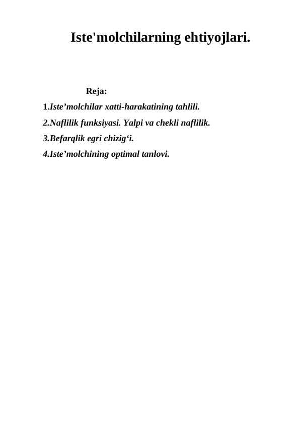 Iste'molchilarning ehtiyojlari.
