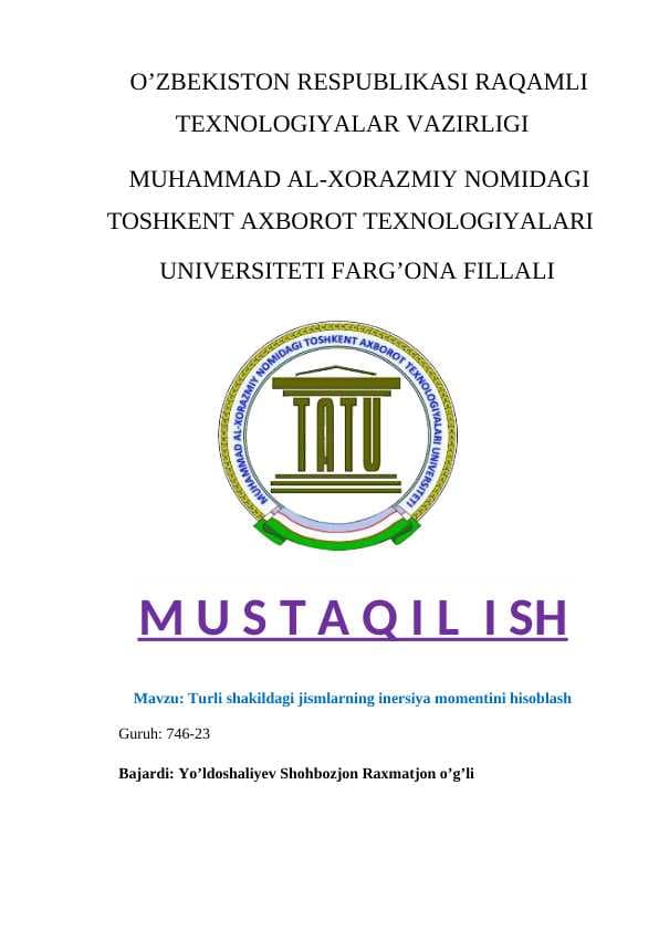 Turli shakildagi jismlarning inersiya momentini hisoblash