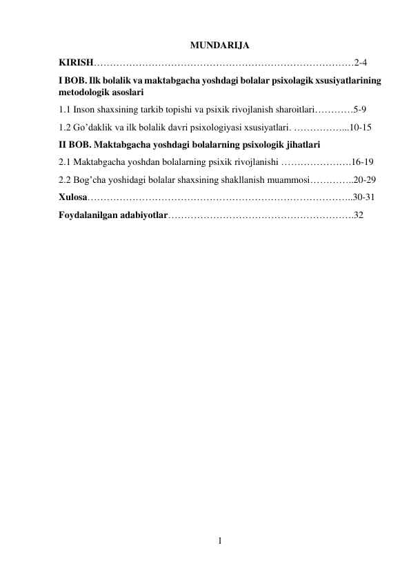 Maktabgacha tarbiya yoshining psixologik xususiyatlari