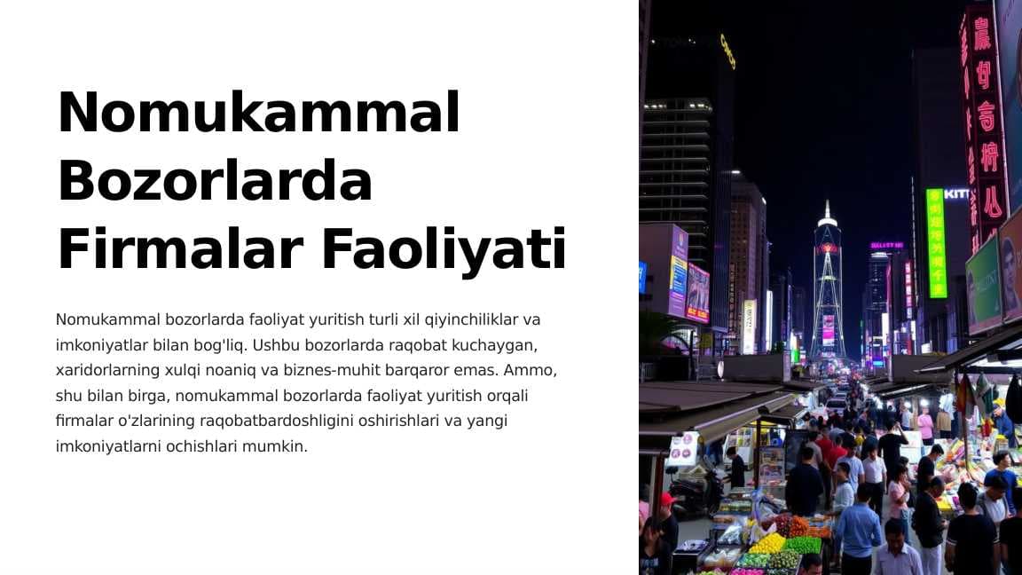 Nomukammal Bozorlarda Firmalar Faoliyati