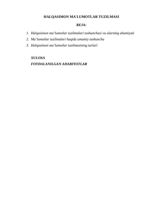 HALQASIMON MA'LUMOTLAR TUZILMASI
