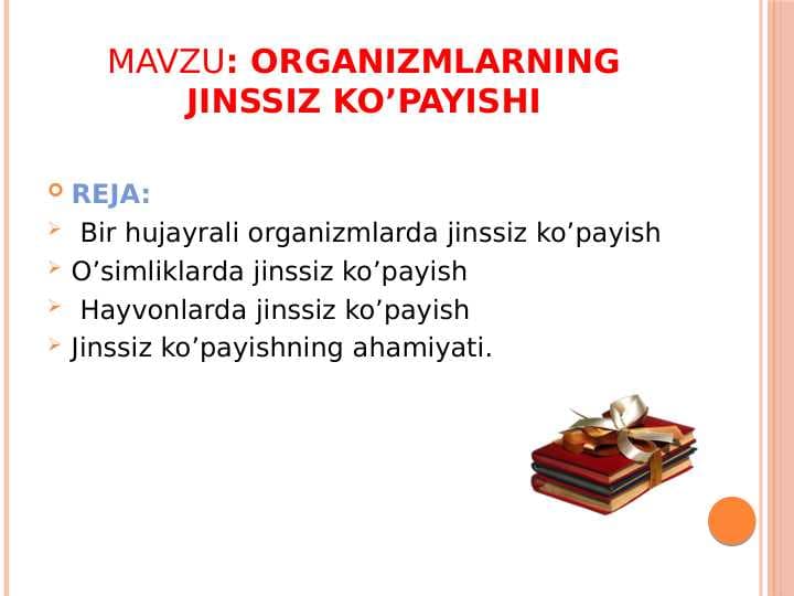 ORGANIZMLARNING JINSSIZ KO’PAYISHI