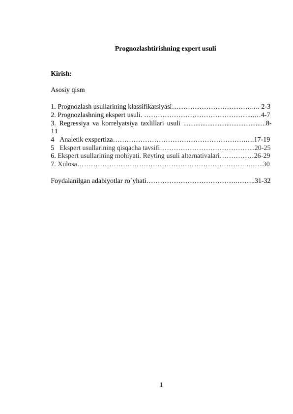 Prognozlashtirishning expert usuli