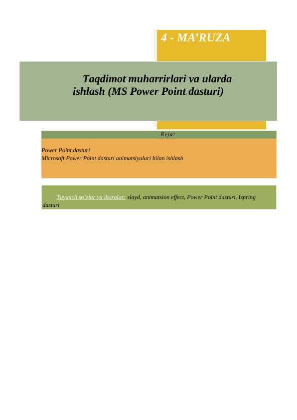 Тaqdimot muharrirlari va ularda ishlash (MS Power Point dasturi)