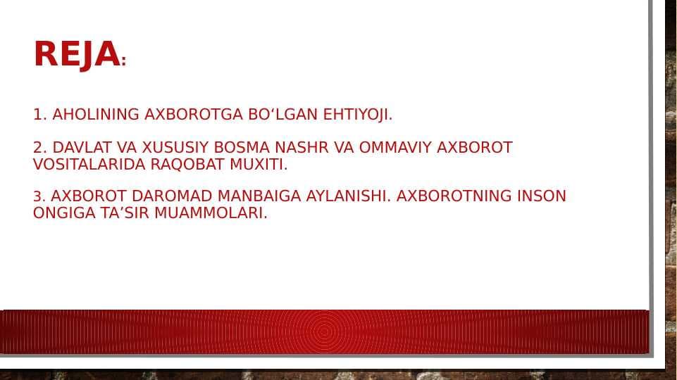 Davlat va xususiy bosma nashr va ommaviy axborot vositalarida raqobat muxiti