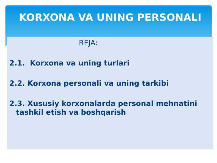 KORXONA VA UNING PERSONALI