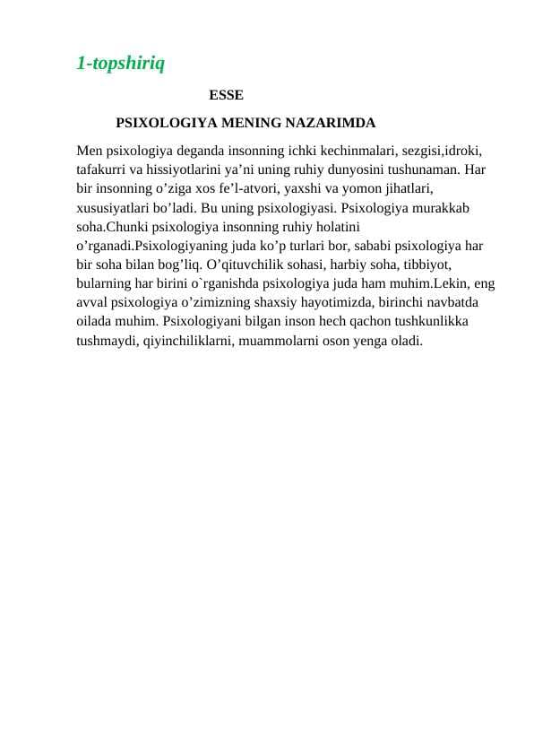 Psixologiya. Mustaqil ish