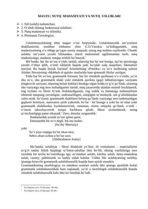 NUTQ  MАDАNIYATI VA NUTQ  USLUBLARI