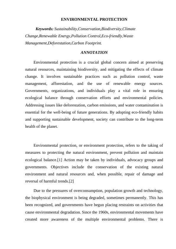 ENVIRONMENTAL PROTECTION