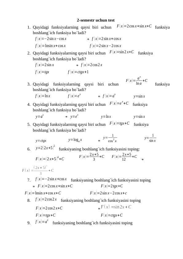 2- semestr uchun test