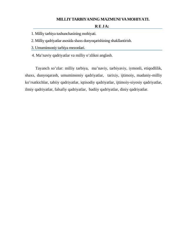 MILLIY TARBIYANING MAZMUNI VA MOHIYATI