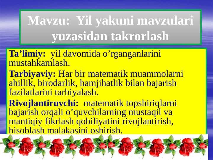 Yil yakuni mavzulari yuzasidan takrorlash