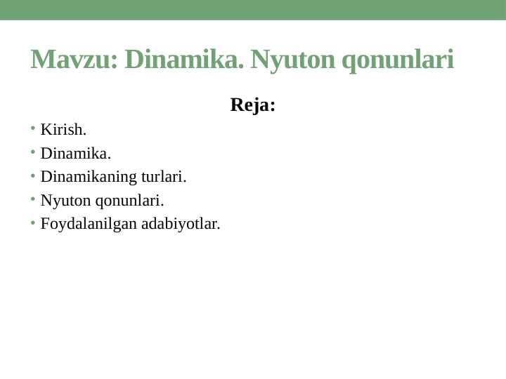 Dinamika. Nyuton qonunlari