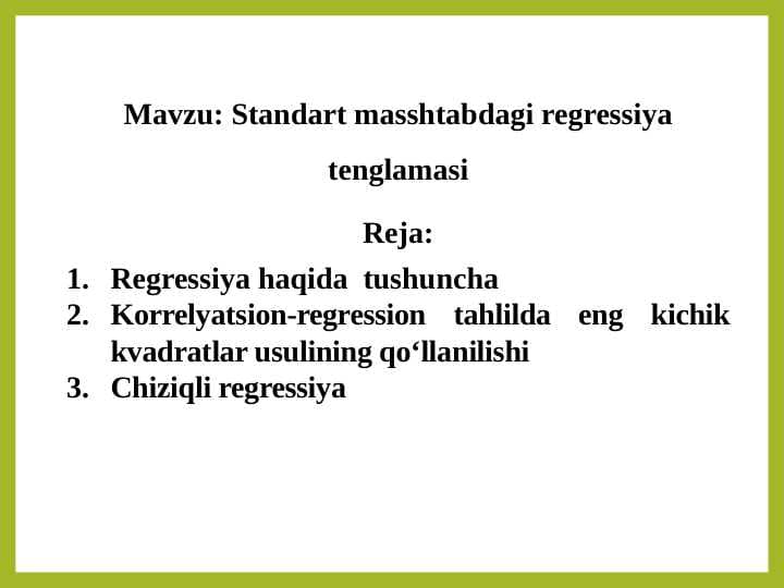 Standart masshtabdagi regressiya tenglamasi
