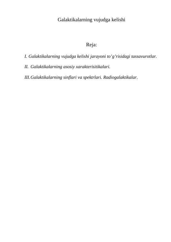 Galaktikalarning vujudga kelishi m