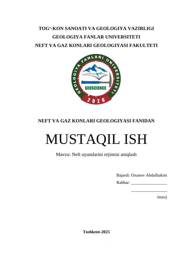 Neft uyumlarini rejimini aniqlash