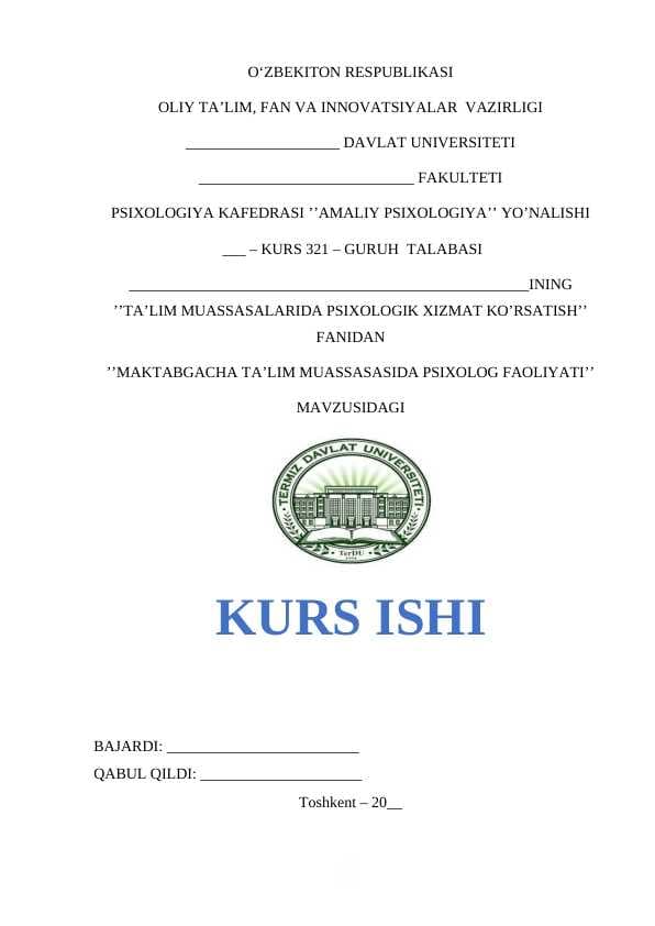 Maktabgacha ta’lim muassasasida psixolog faoliyati