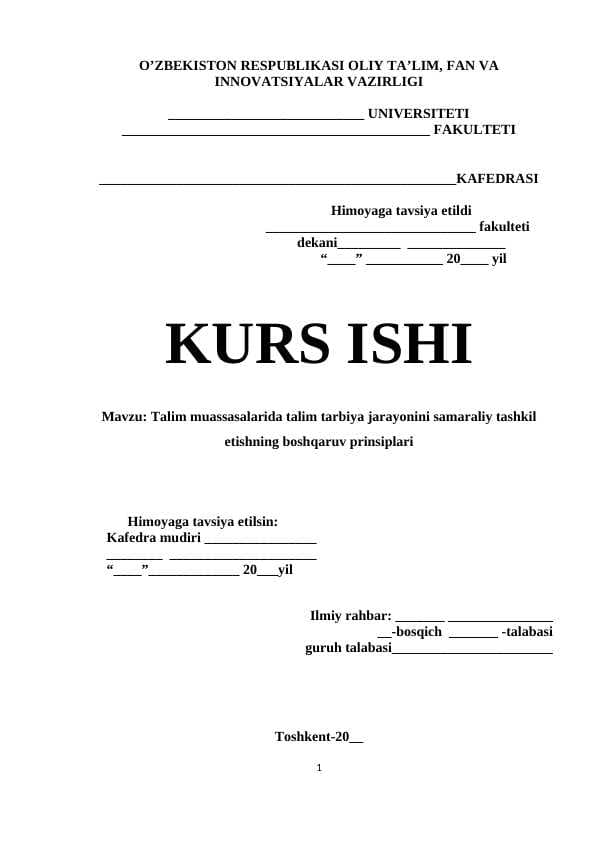 Talim muassasalarida talim tarbiya jarayonini samaraliy tashkil etishning boshqaruv prinsiplari