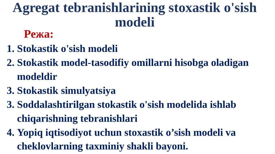 Agregat tebranishlarining stoxastik o'sish modeli