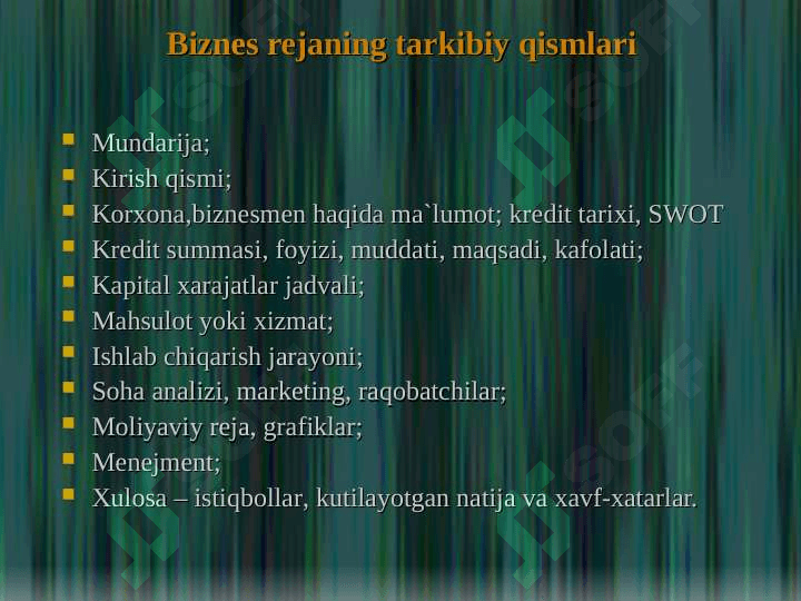 Paxta va chim titish biznes reja