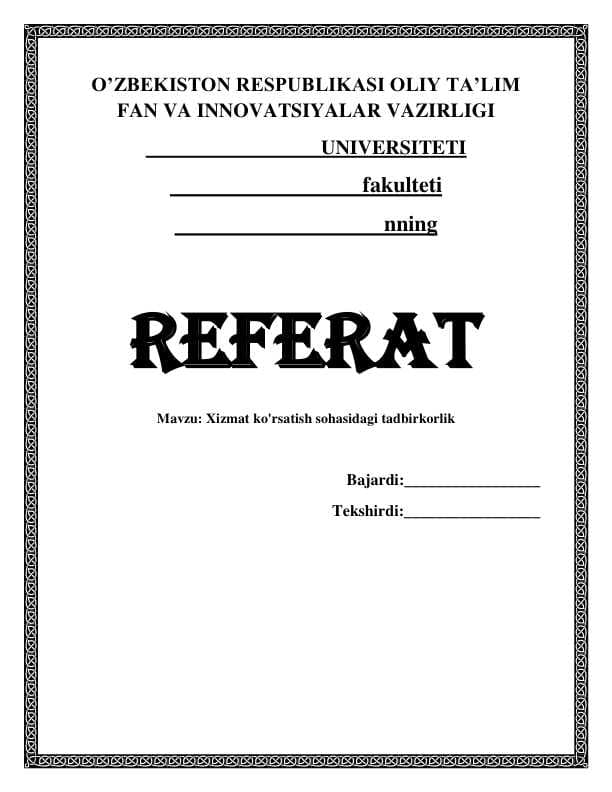 Xizmat ko'rsatish soxasidagi tadbikorlik