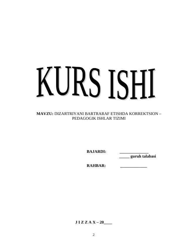 DIZARTRIYANI BARTRARAF ETISHDA KORREKTSION – PEDAGOGIK ISHLAR TIZIMI