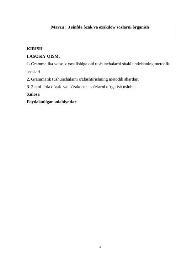 3 sinfda òzak va ozakdow sozlarni òrganish