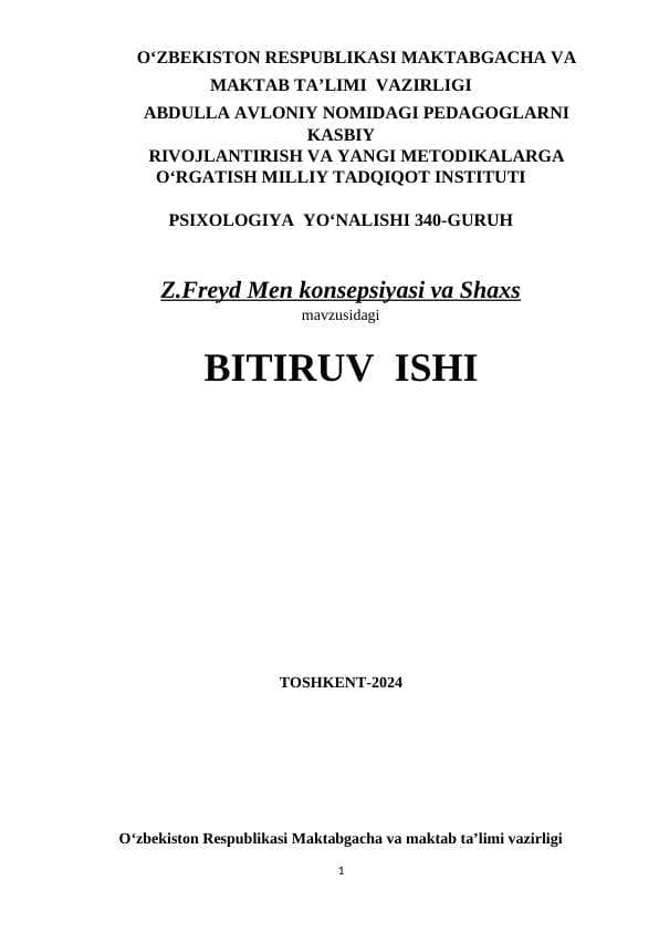 Z.Freyd Men konsepsiyasi va Shaxs