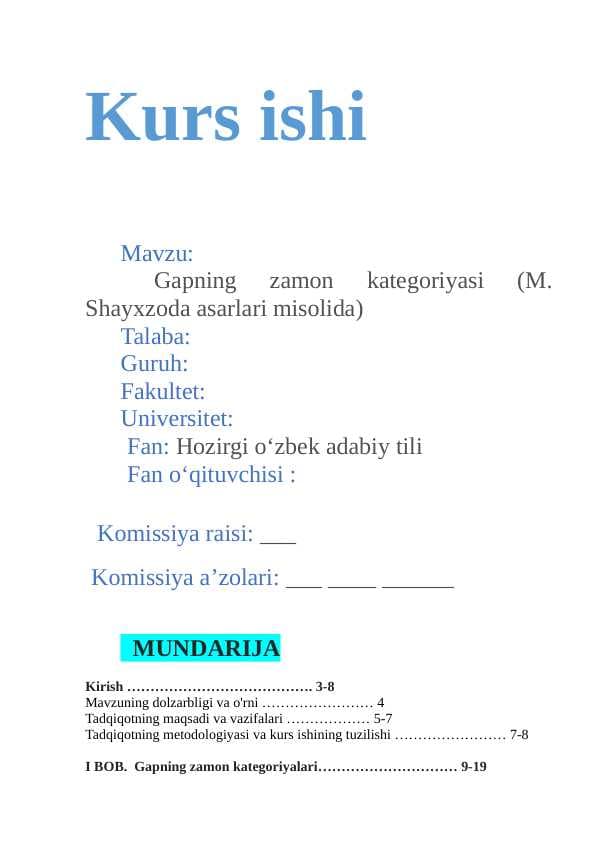 Gapning zamon kategoriyasi kurs ishi
