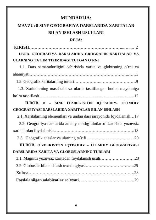 8-SINF GEOGRAFIYA DARSLARIDA XARITALAR BILAN ISHLASH USULLARI