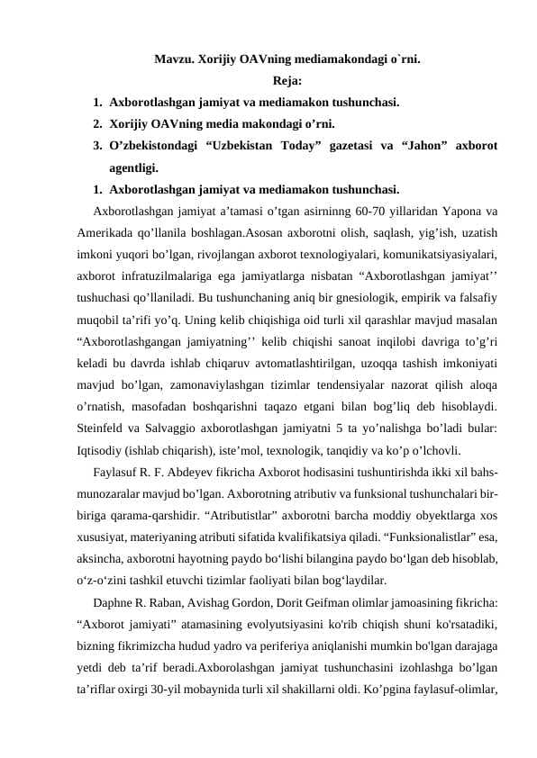 Xorijiy OAVning mediamakondagi o'rni.