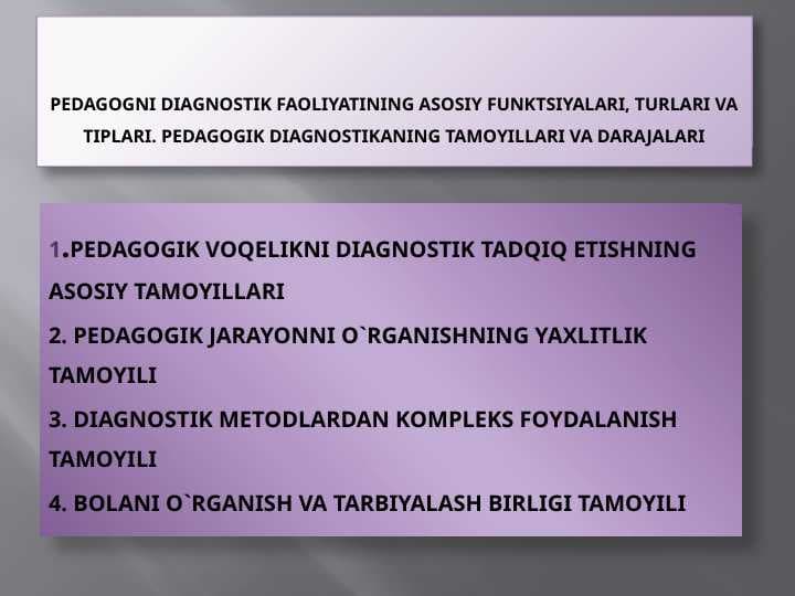 Pedagogni diagnostik faoliyatining asosiy funksiyalari, turlari va tiplari