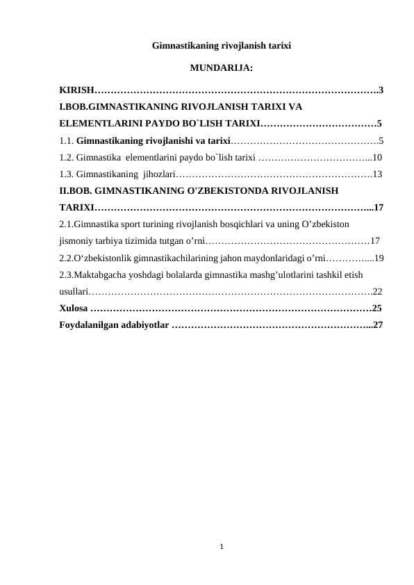 Gimnastikaning rivojlanish tarixi