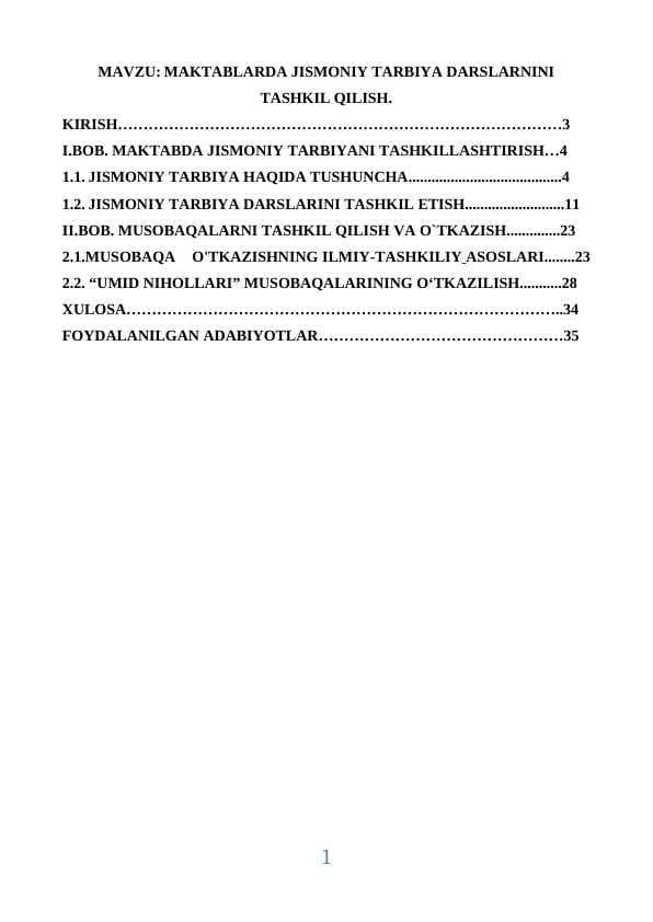 MAKTABLARDA JISMONIY TARBIYA DARSLARNINI TASHKIL QILISH