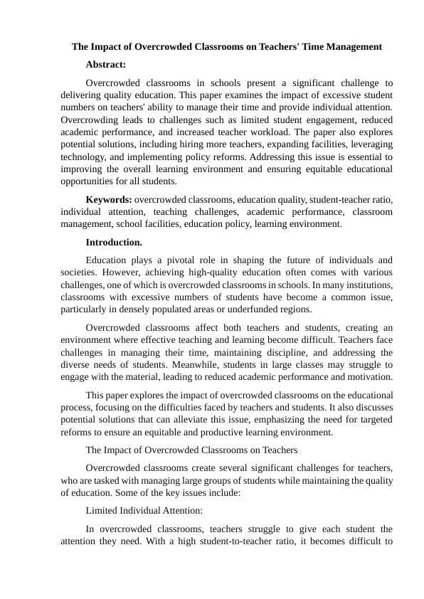 The Impact of Overcrowded Classrooms on Teachers' Time Management