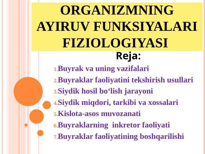 Ayiruv a'zolarining fiziologiyasi